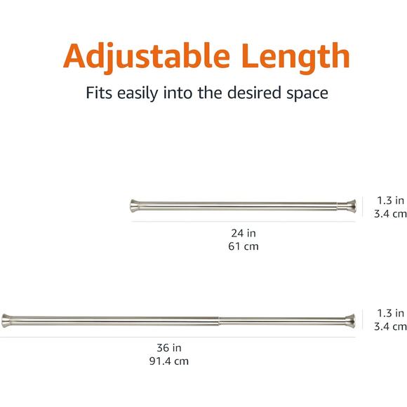 Amazon Basics Curtain Rod 24–36in Nickel Spring Tension Classic Finials - Picture 5 of 5